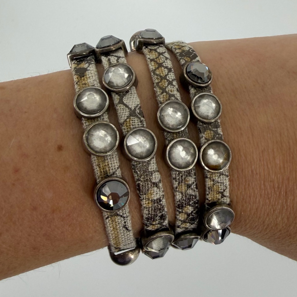 Heet Multistrand Crystal Stud Silver Canvas Bracelet